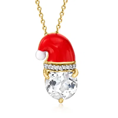 Ross-simons 3.50 Ct. T.w. White Topaz Santa Hat Pendant Necklace With Multicolored Enamel In 18kt Gold Over Ster