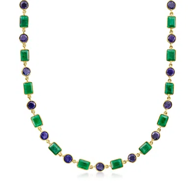 Ross-simons 35.00 Ct. T.w. Emerald And 18.00 Ct. T.w. Sapphire Necklace In 18kt Gold Over Sterling In Green