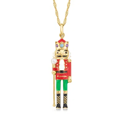 Ross-simons 3.5-4mm Cultured Pearl And .22 Ct. T.w. Multi-gemstone Nutcracker Pendant Necklace With Multicolored In Transparent