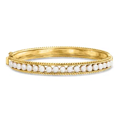 Ross-simons 3.5-4mm Cultured Pearl Bangle Bracelet In 18kt Gold Over Sterling