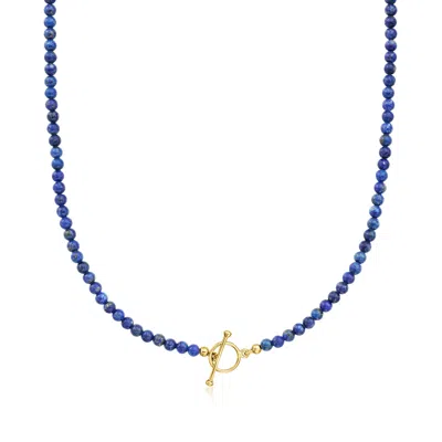 Ross-simons 3.5-4mm Lapis Bead Charm-compatible Toggle Necklace In 18kt Gold Over Sterling In Blue