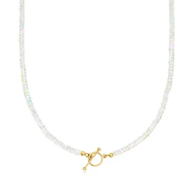 Ross-simons 3.5-4mm Opal Bead Charm-compatible Toggle Necklace In 18kt Gold Over Sterling