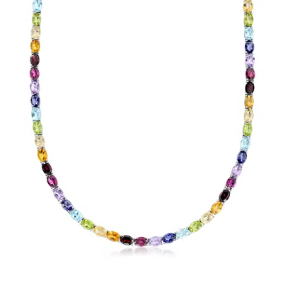 Ross-simons 35.95 Ct. T.w. Multi-gemstone Tennis Necklace In Sterling Silver