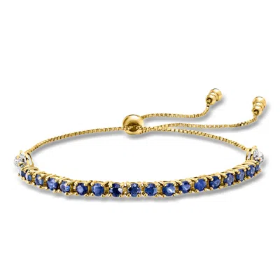 Ross-simons 3.60 Ct. T.w. Sapphire Bolo Bolo Tennis Bracelet With .10 Ct. T.w. White Zircon In 18kt Gold Over St In Blue