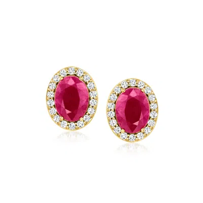 Ross-simons 3.70 Ct. T.w. Ruby And .33 Ct. T.w. Diamond Earrings In 18kt Yellow Gold In Red