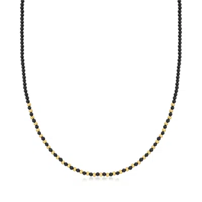 Ross-simons 3mm Onyx And 10kt Yellow Gold Bead Necklace
