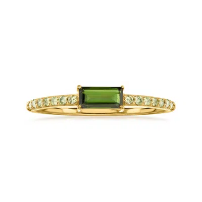 Ross-simons .40 Carat Green Tourmaline Ring With .14 Ct. T.w. Diamonds In 10kt Yellow Gold