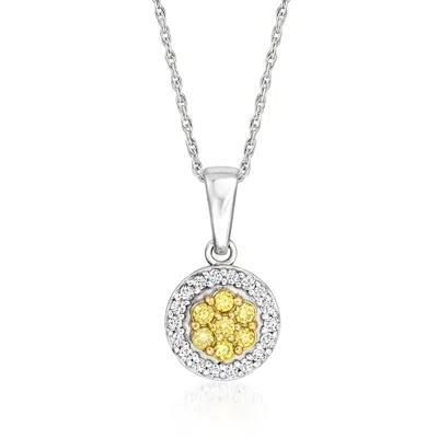 Ross-simons .40 Ct. T.w. Yellow And White Diamond Pendant Necklace In Sterling Silver