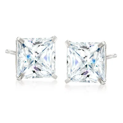 Ross-simons 4.00 Ct. T.w. Princess-cut Cz Stud Earrings In 14kt White Gold In Metallic