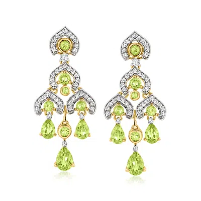 Ross-simons 4.10 Ct. T.w. Peridot And .80 Ct. T.w. White Zircon Chandelier Earrings In 18kt Gold Over Sterling
