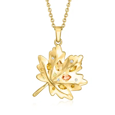 Ross-simons .42 Ct. T.w. Multi-gemstone Leaf Pendant Necklace With Lab Grown Diamonds In 18kt Gold Over Sterling