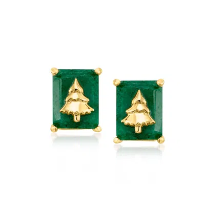 Ross-simons 4.30 Ct. T.w. Emerald Christmas Tree Earrings In 18kt Gold Over Sterling In Transparent