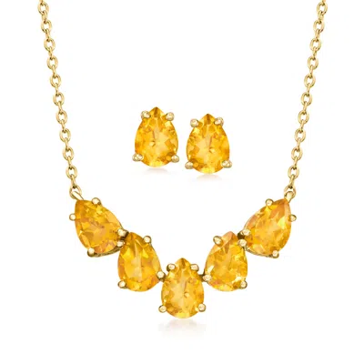 Ross-simons 4.40 Ct. T.w. Citrine Jewelry Set: Earrings And Five-stone Necklace In 18kt Gold Over Sterling