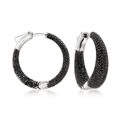 Ross-simons 4.40 Ct. T.w. Pave Black Spinel Inside-outside Hoop Earrings In Sterling Silver In Brown