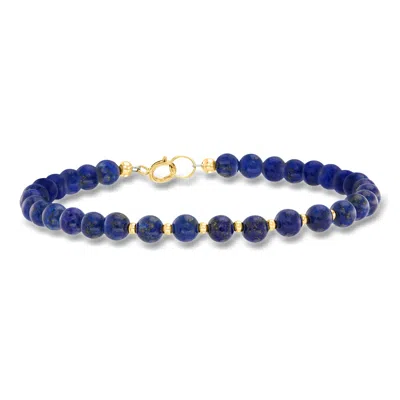 Ross-simons 4-4.5mm Lapis Bead Bracelet In 10kt Yellow Gold