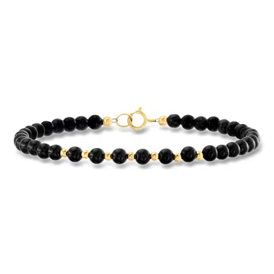 Ross-simons 4-4.5mm Onyx Bead Bracelet In 10kt Yellow Gold