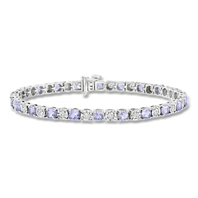 Ross-simons 4.50 Ct. T.w. Tanzanite And 1.00 Ct. T.w. Diamond Tennis Bracelet In Sterling Silver In Multi