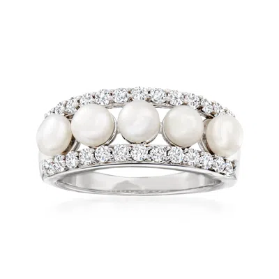 Ross-simons 4.5mm Cultured Pearl And White Topaz Ring In Sterling Silver