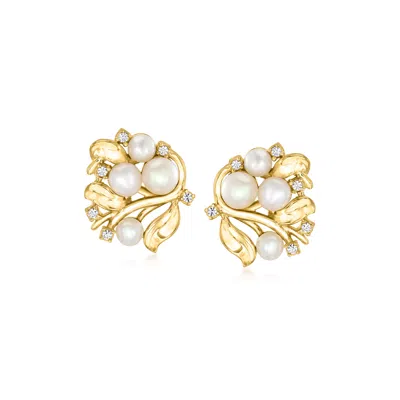 Ross-simons 4-5mm Cultured Pearl And . White Topaz Vine Earrings In 18kt Gold Over Sterling In Silver