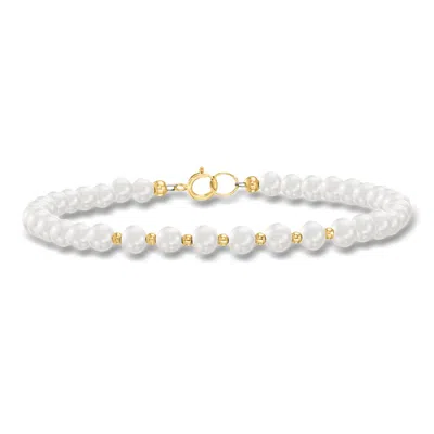 Ross-simons 4-5mm Cultured Pearl Bead Bracelet In 10kt Yellow Gold In White