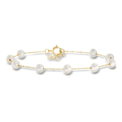 Ross-simons 4-5mm Cultured Pearl Station Bracelet In 10kt Yellow Gold