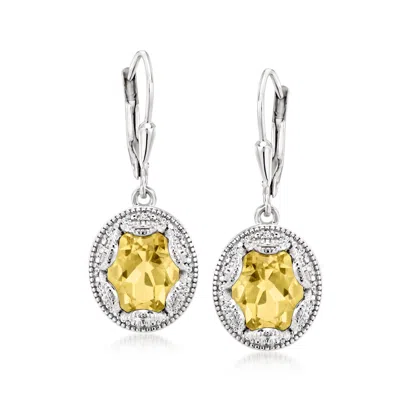 Ross-simons 4.60 Ct. T.w. Lemon Quartz And .16 Ct. T.w. Diamond Scalloped Drop Earrings In Sterling Silver