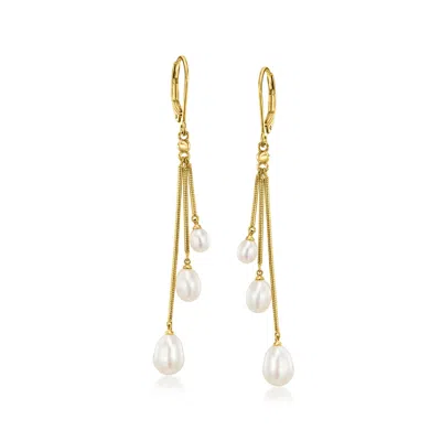 Ross-simons 4-6.5mm Cultured Pearl Drop Earrings In 18kt Gold Over Sterling In Silver