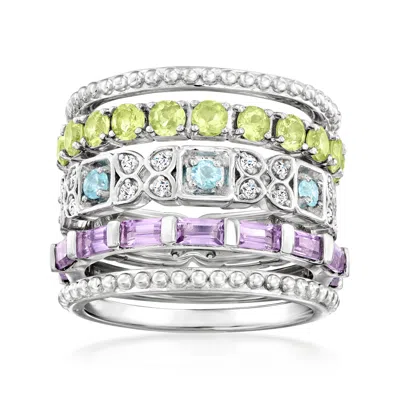 Ross-simons 4.70 Ct. T.w. Multi-gemstone Jewelry Set: Five Rings In Sterling Silver