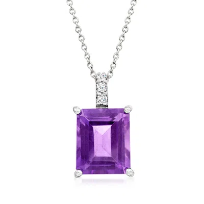 Ross-simons 4.80 Carat Amethyst Pendant Necklace With .20 Ct. T.w. White Zircon In Sterling Silver In Multi