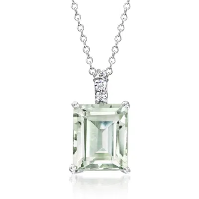 Ross-simons 4.80 Carat Prasiolite Pendant Necklace With .20 Ct. T.w. White Zircons In Sterling Silver