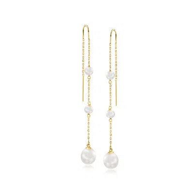 Ross-simons 4-8mm Cultured Pearl Threader Earrings In 14kt Yellow Gold In Silver