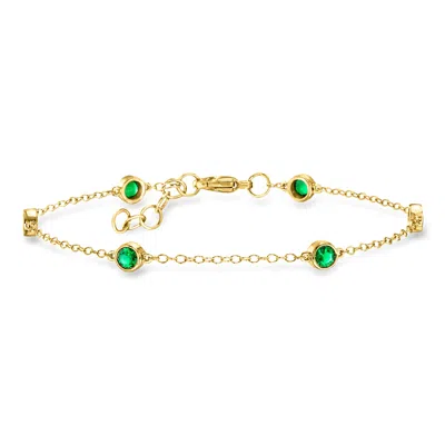 Ross-simons .50 Ct. T.w. Bezel-set Lab Grown Emerald Station Bracelet In 18kt Gold Over Sterling