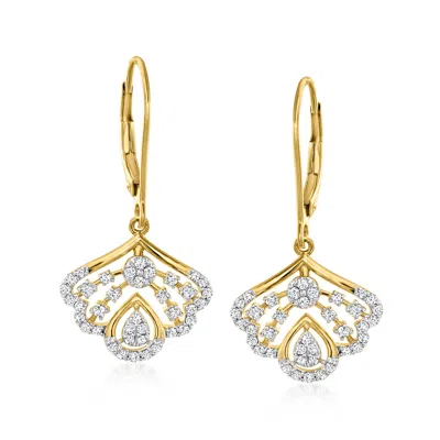Ross-simons .50 Ct. T.w. Diamond Fan-shaped Drop Earrings In 18kt Gold Over Sterling In Multi