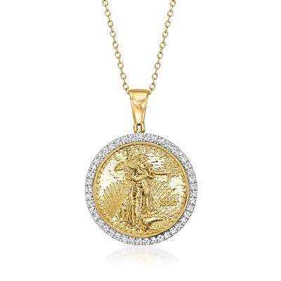 Ross-simons .50 Ct. T.w. Diamond Replica Liberty Coin Pendant Necklace In 18kt Gold Over Sterling