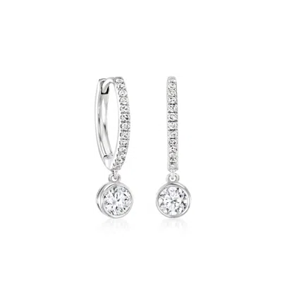 Ross-simons .50 Ct. T.w. Lab Grown Diamond Huggie Hoop Drop Earrings In Sterling Silver