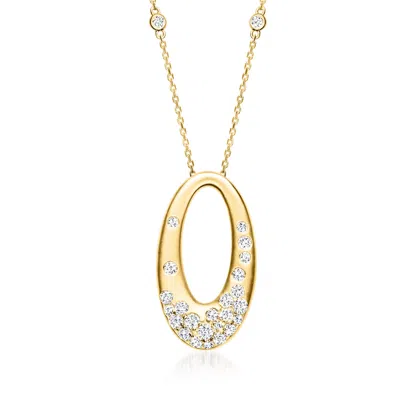 Ross-simons .50 Ct. T.w. Scattered-diamond Oval Pendant Necklace In 14kt Yellow Gold
