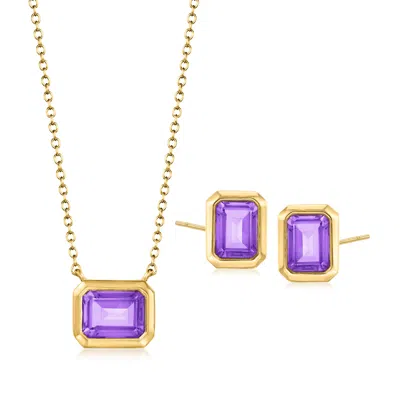 Ross-simons 5.00 Ct. T.w. Amethyst Jewelry Set: Earrings And Necklace In 18kt Gold Over Sterling