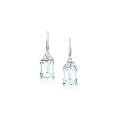 Ross-simons 5.00 Ct. T.w. Aquamarine And .24 Ct. T.w. Diamond Drop Earrings In 14kt White Gold In Silver