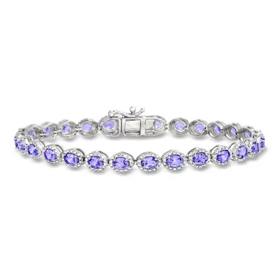 Ross-simons 5.00 Ct. T.w. Tanzanite And .10 Ct. T.w. Diamond Tennis Bracelet In Sterling Silver