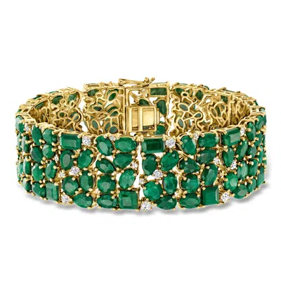 Ross-simons 51.80 Ct. T.w. Emerald And 2.90 Ct. T.w. White Topaz Bracelet In 18kt Gold Over Sterling In Green