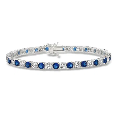 Ross-simons 5.25 Ct. T.w. Cz And 5.00 Ct. T.w. Simulated Sapphire Tennis Bracelet In Sterling Silver