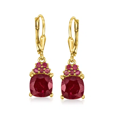 Ross-simons 5.30 Ct. T.w. Ruby Drop Earrings In 18kt Gold Over Sterling