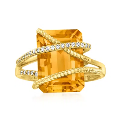 Ross-simons 5.50 Carat Citrine And .15 Ct. T.w. Diamond Ring In 14kt Yellow Gold