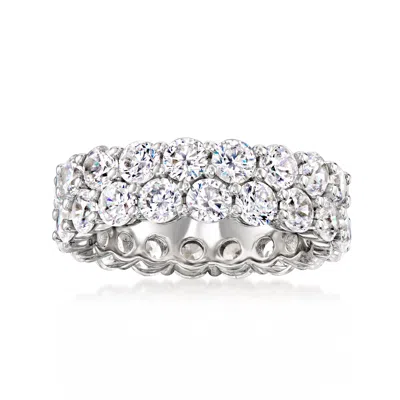 Ross-simons 5.50 Ct. T.w. Cz Two-row Eternity Band In Sterling Silver In Metallic