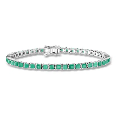 Ross-simons 5.50 Ct. T.w. Emerald And .30 Ct. T.w. Diamond Tennis Bracelet In Sterling Silver In Multi