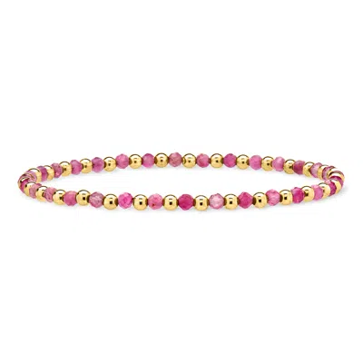 Ross-simons 5.50 Ct. T.w. Pink Tourmaline And 10kt Yellow Gold Bead Stretch Bracelet In Multi