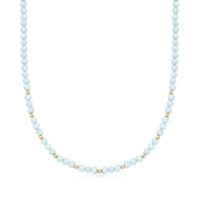 Ross-simons 55.00 Ct. T.w. Aquamarine Bead Necklace With 14kt Yellow Gold In Blue
