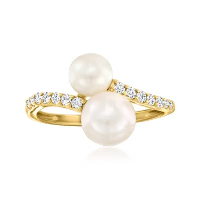 Ross-simons 5.5-7.5mm Cultured Pearl And . Diamond Bypass Ring In 14kt Yellow Gold In Transparent