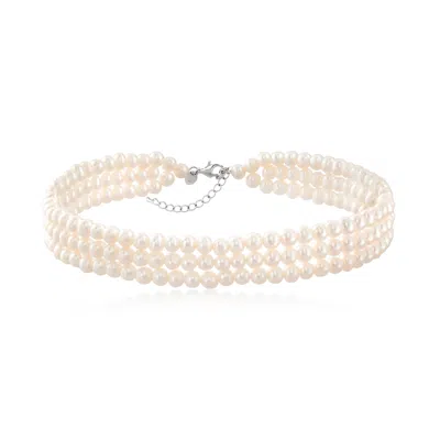 Ross-simons 5-6mm Cultured Pearl 3-row Choker Necklace In Sterling Silver In Multi