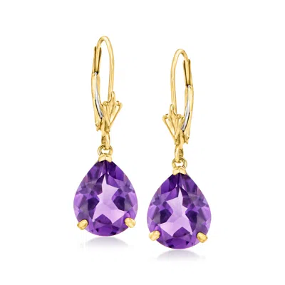 Ross-simons 5.75 Ct. T.w. Amethyst Drop Earrings In 14kt Yellow Gold